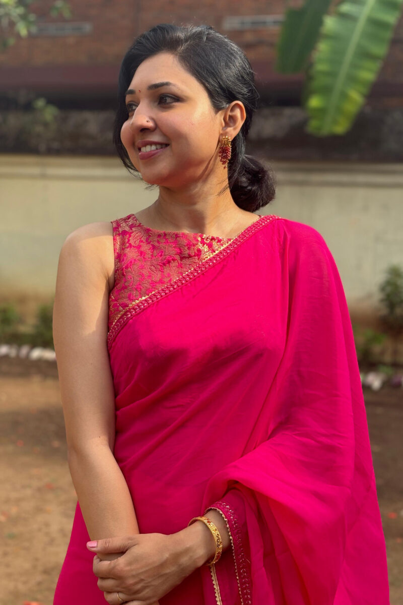 Viscose Organza Rani Pink Saree