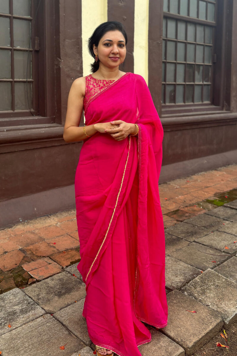 Viscose Organza Rani Pink Saree