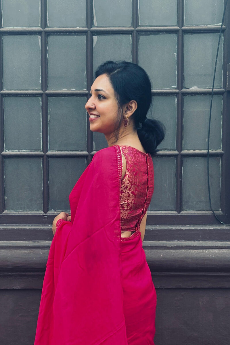 Viscose Organza Rani Pink Saree