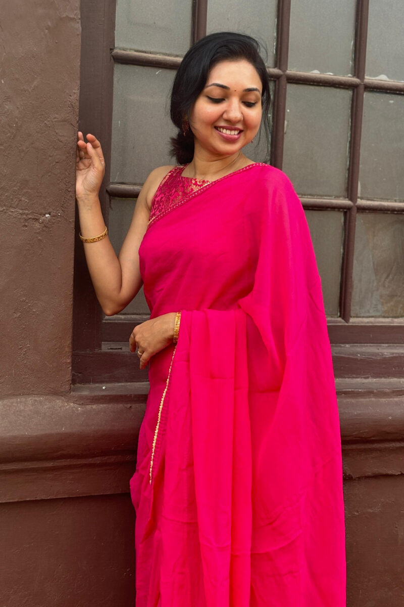 Viscose Organza Rani Pink Saree