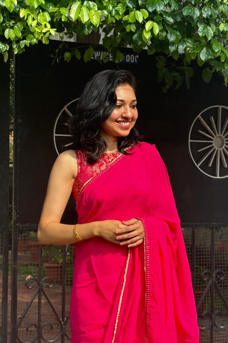 Viscose Organza Rani Pink Saree