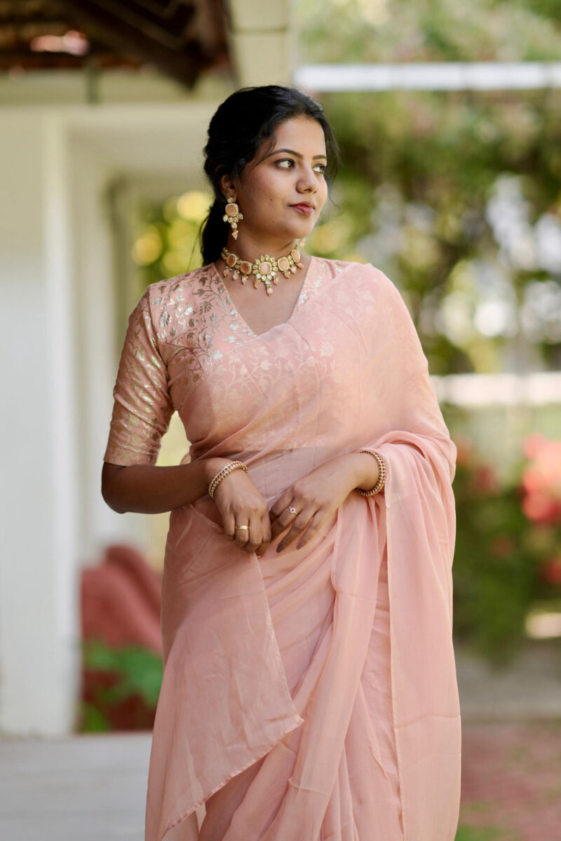 Viscose Organza Peach Saree