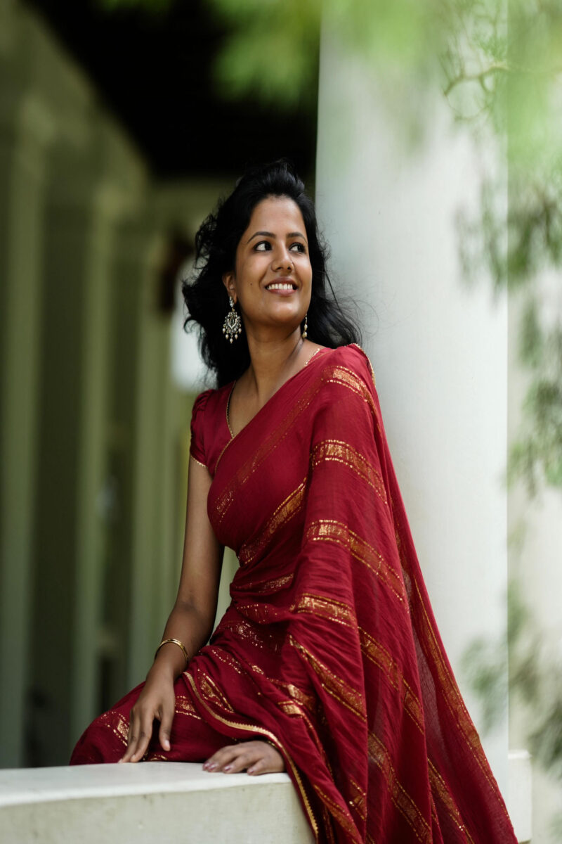 Mul Cotton Maroon Saree