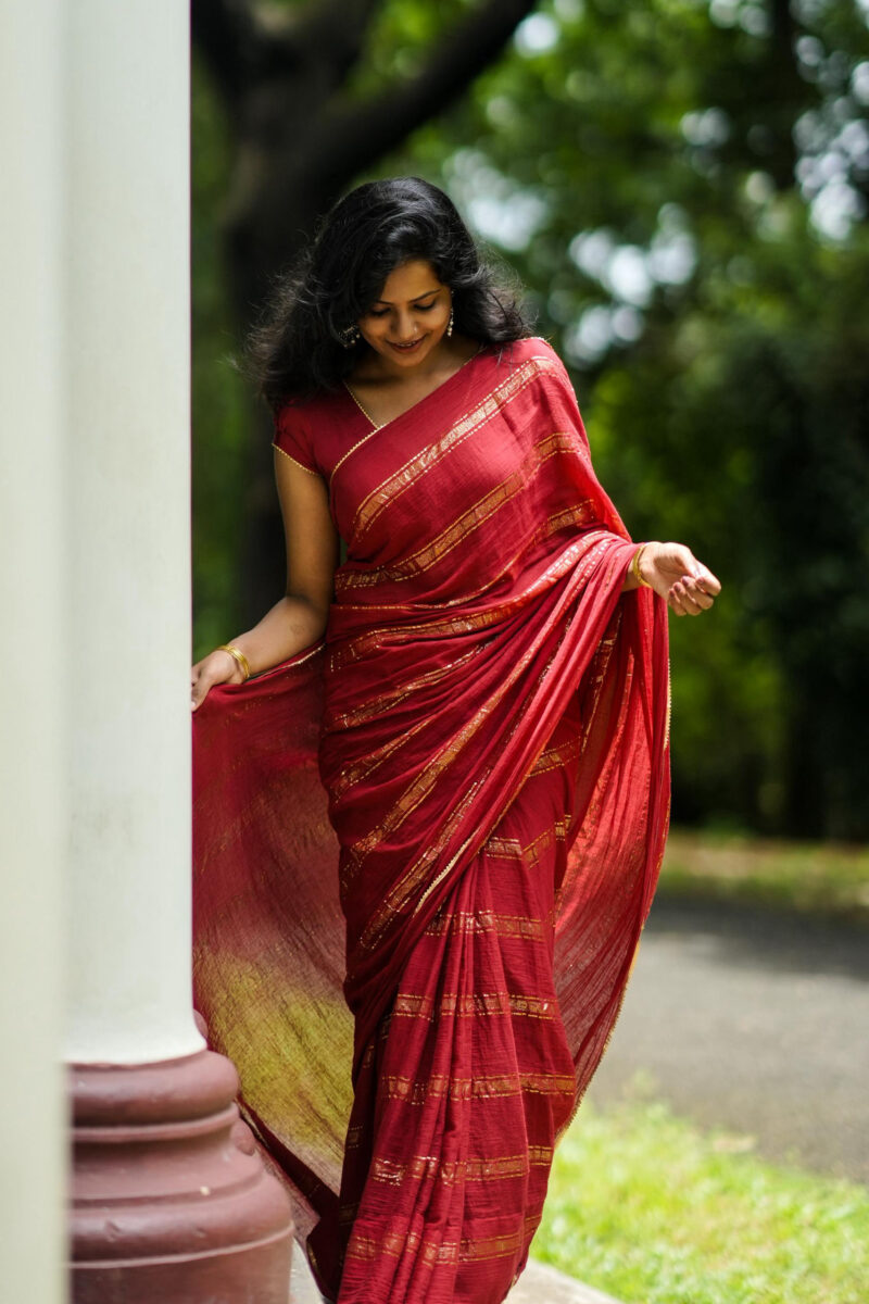 Mul Cotton Maroon Saree