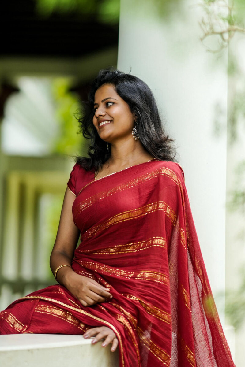 Mul Cotton Maroon Saree