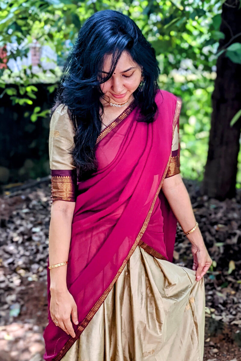 Paithani Semi Silk Yellow Dhavani Set