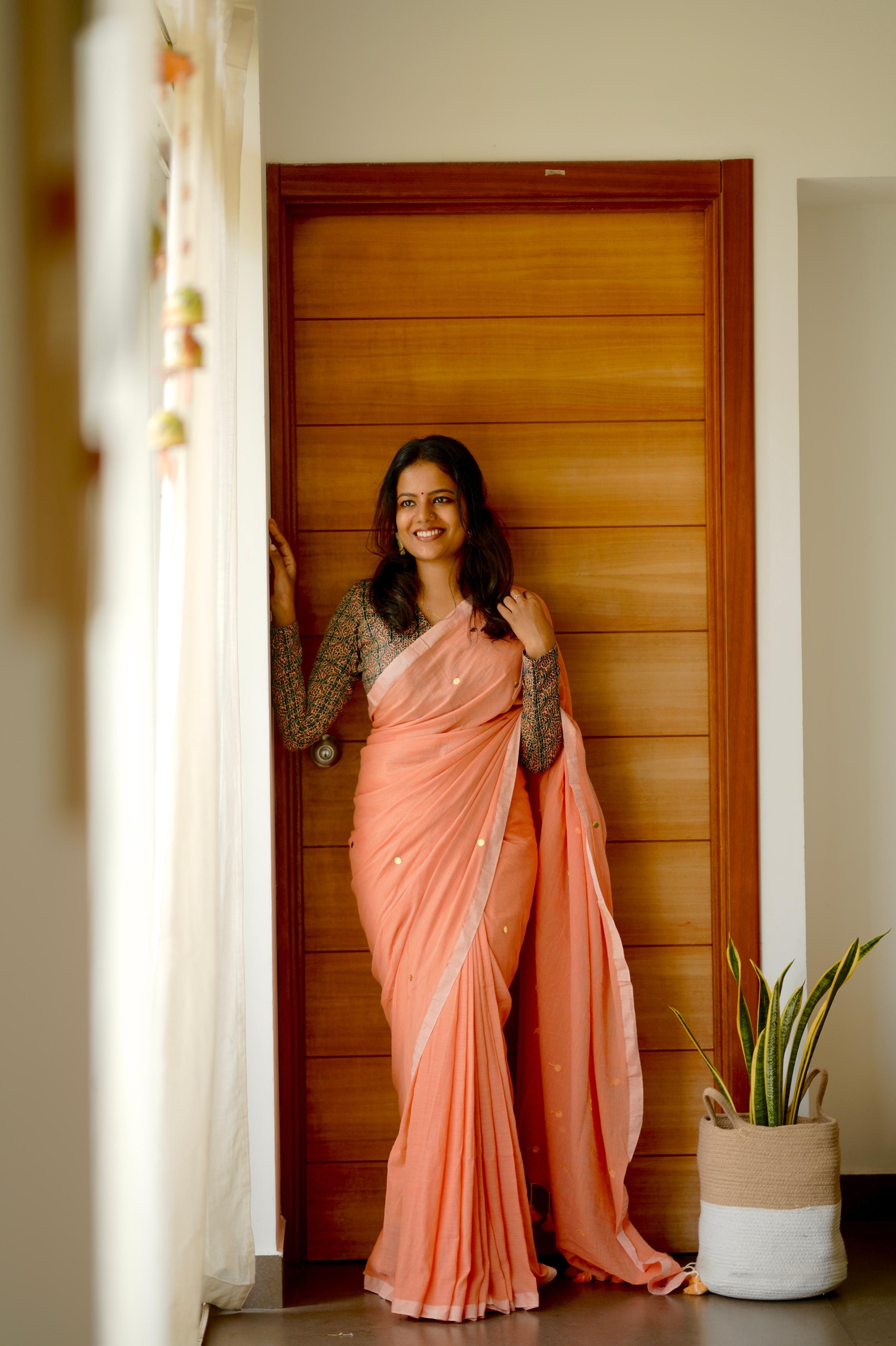 Peach Khadi Cotton Saree