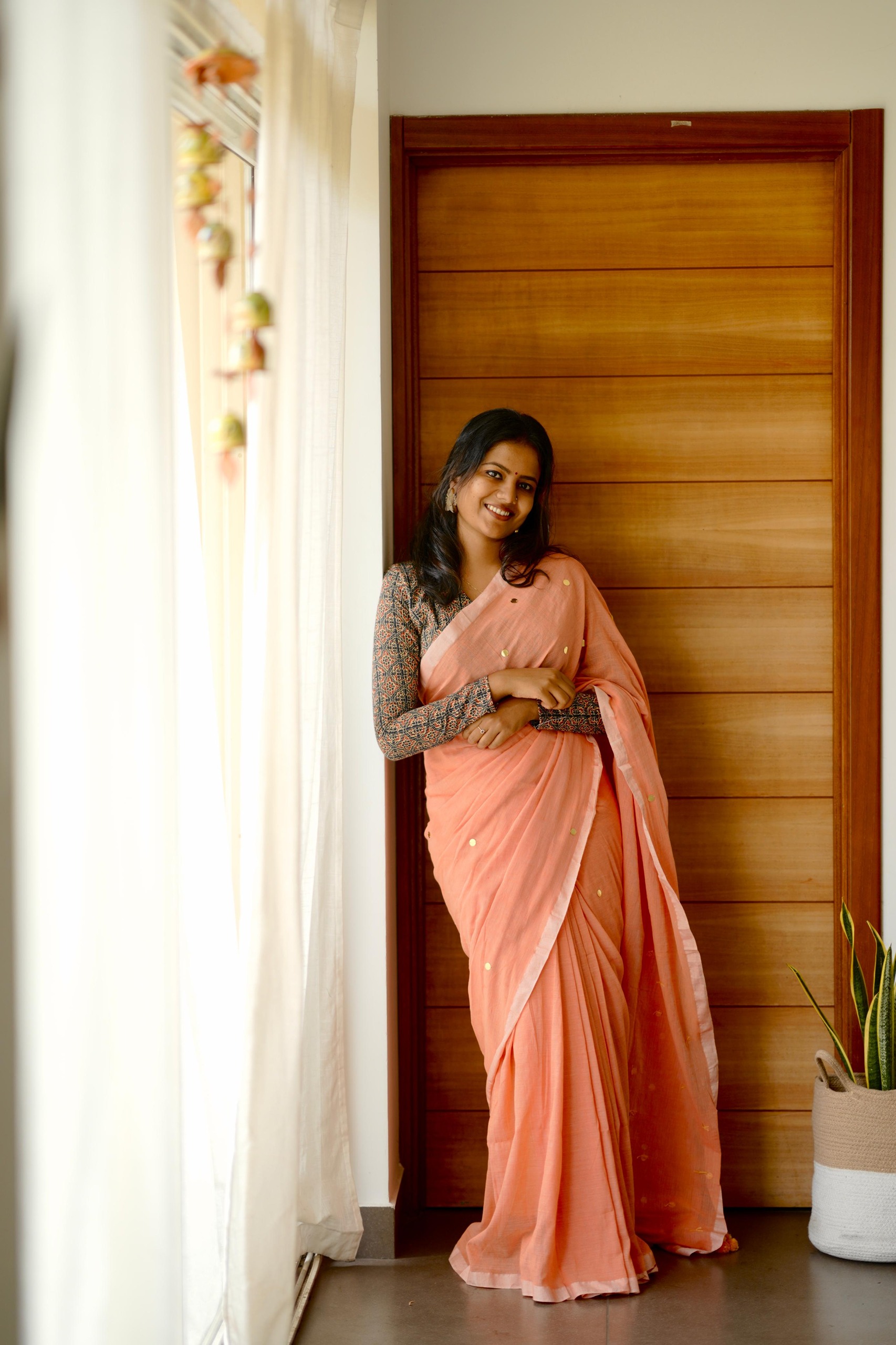 Peach Khadi Cotton Saree