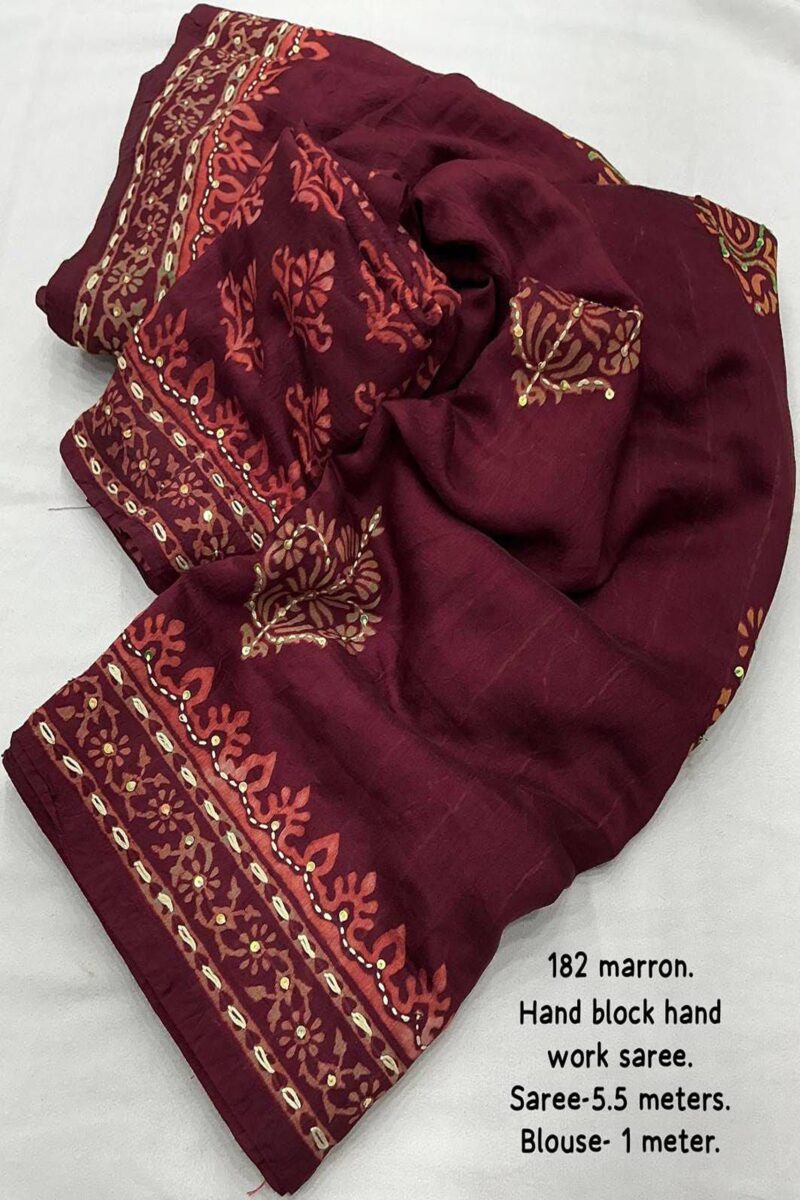 Kantha work Ajrakh Chanderi Saree