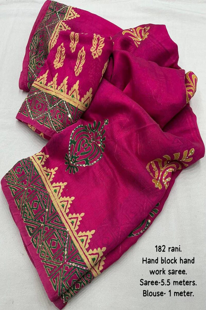 Kantha work Ajrakh Chanderi Saree