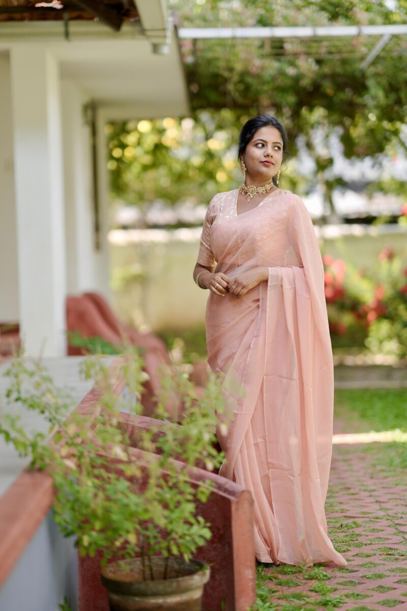 Viscose Organza Peach Saree