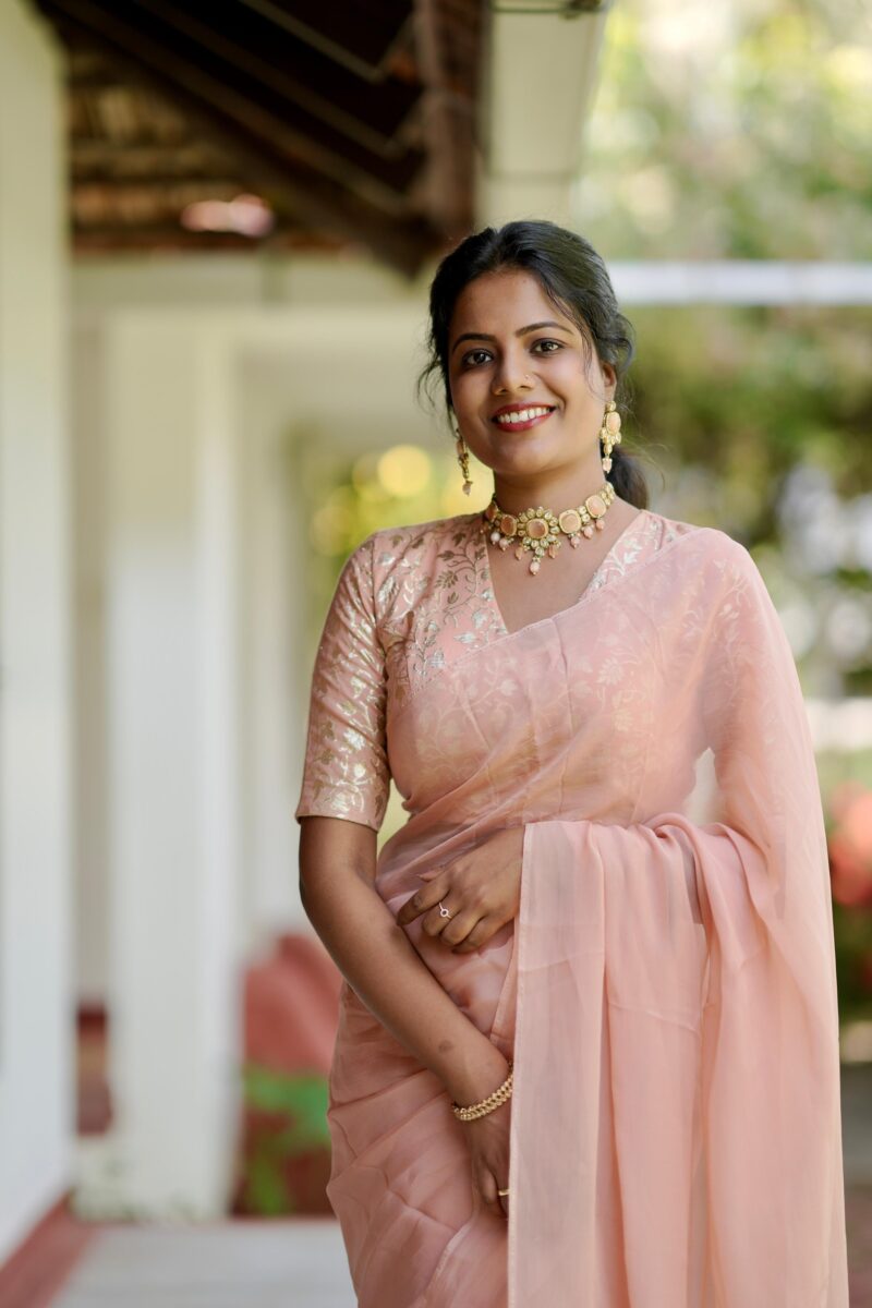 Viscose Organza Peach Saree