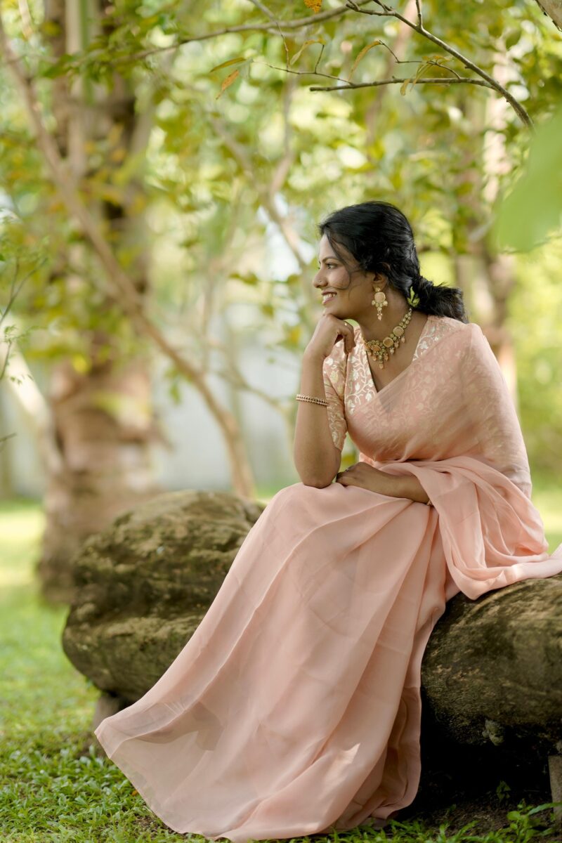 Viscose Organza Peach Saree