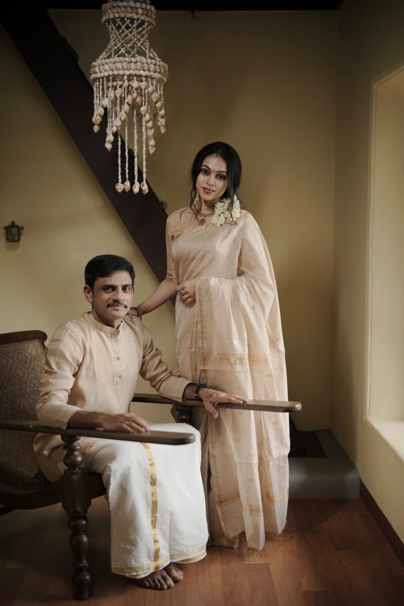 Maheshwari soft tissue silk saree and Men’s tissue silk Kurta