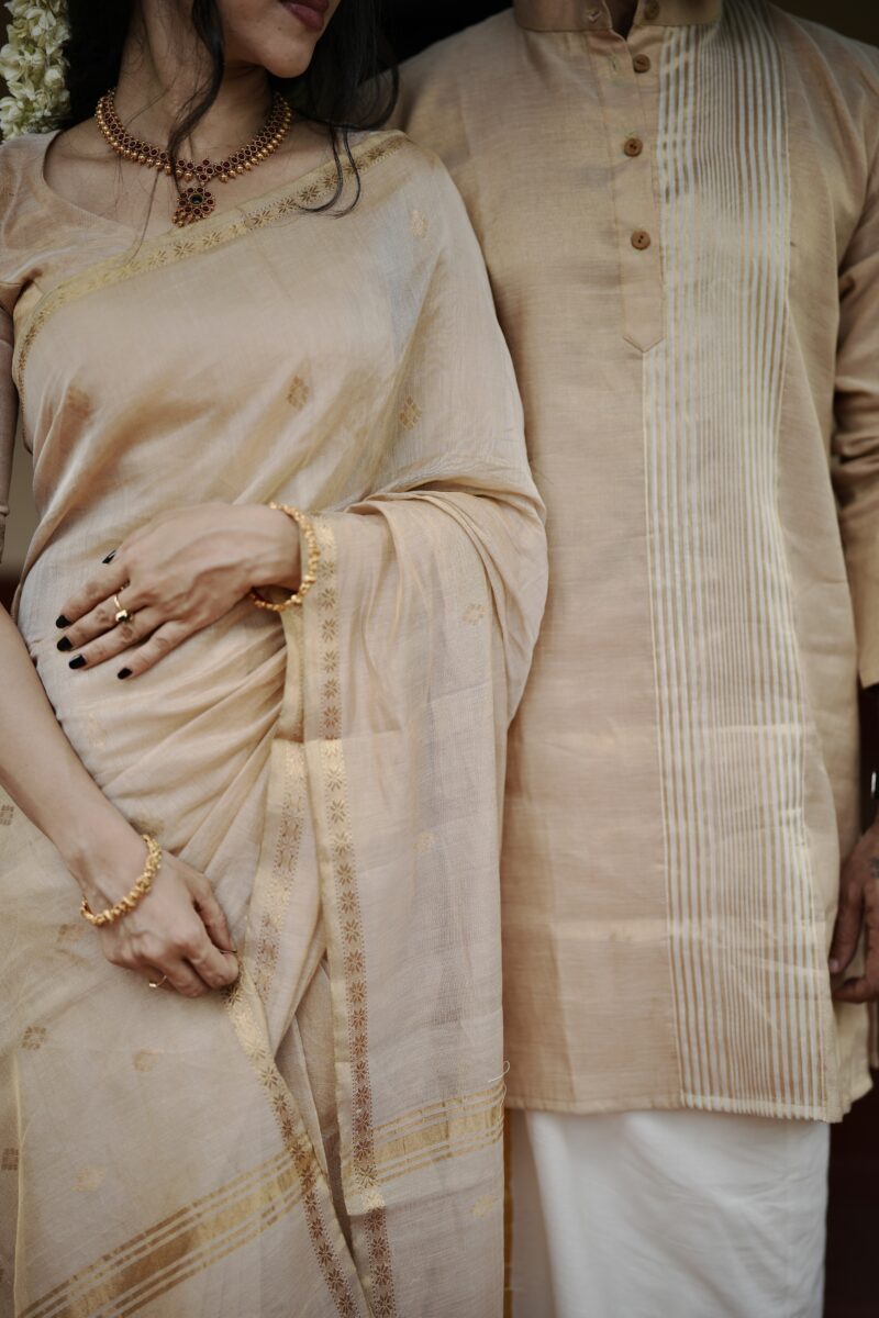 Maheshwari soft tissue silk saree and Men’s tissue silk Kurta