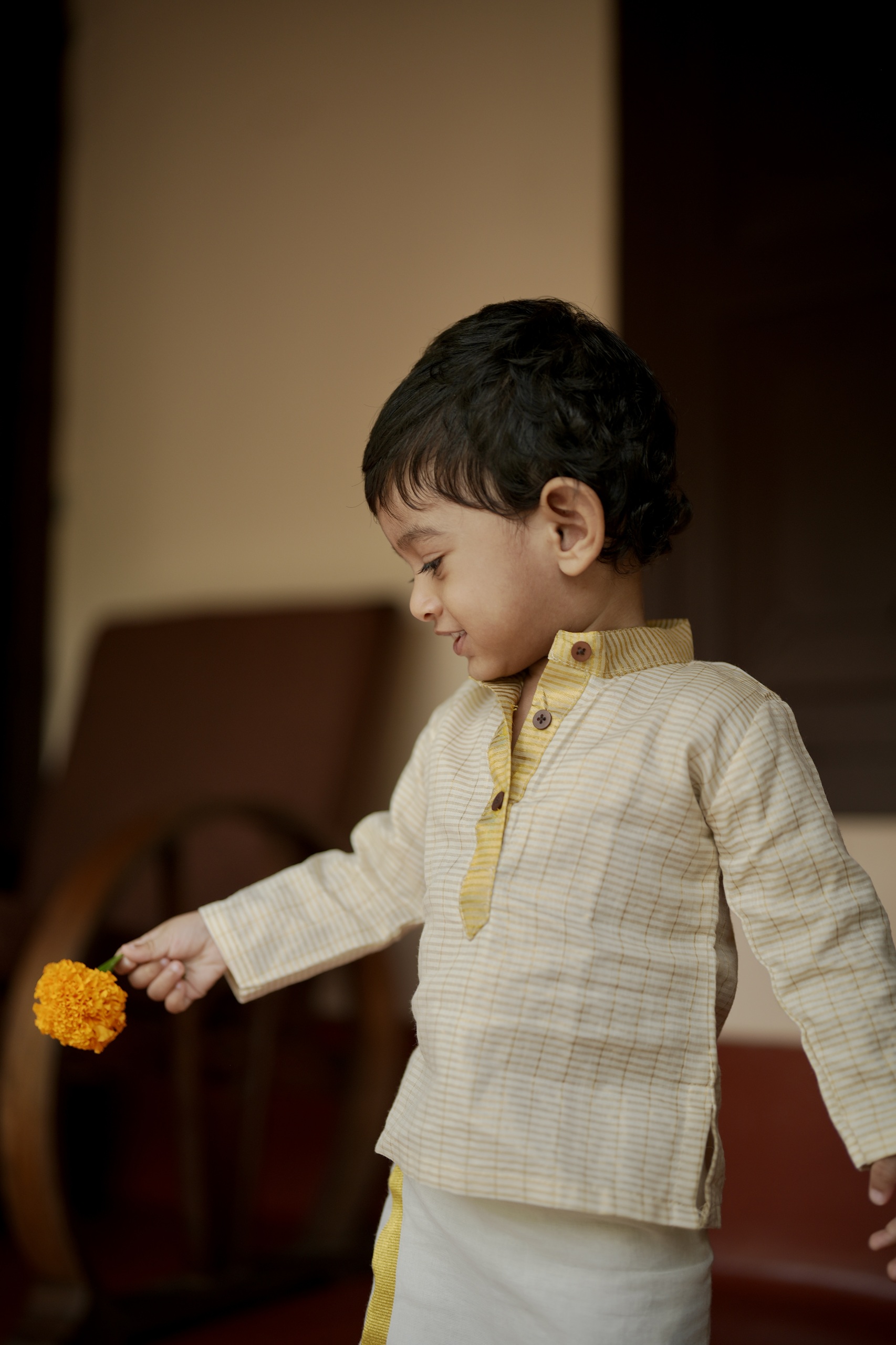 Baby Boy’s Powerloom Soft Cotton Kerala Kasavu Kurta