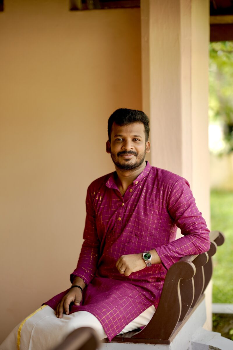 Cotton Kasavu Checked Purple Men’s Kurta