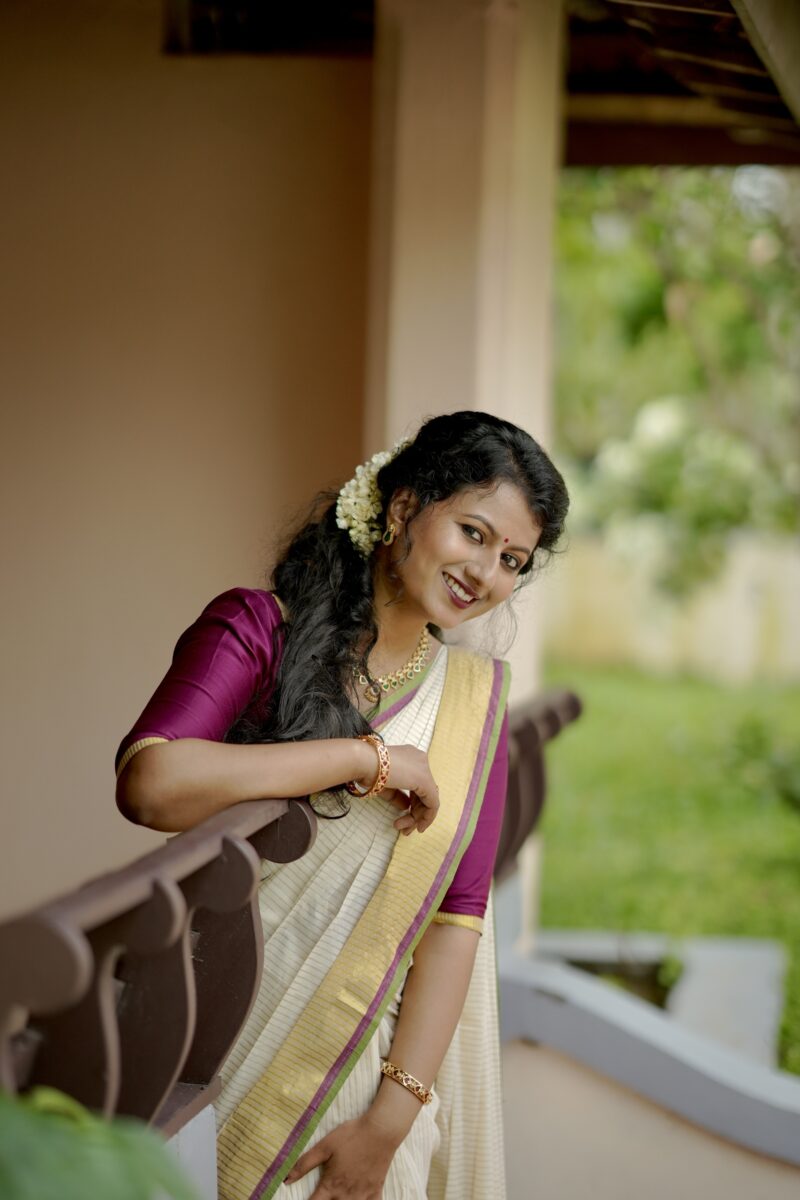 Kerala Kasavu Stripes Power Loom Saree
