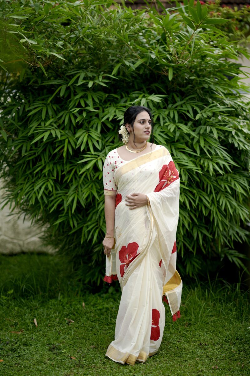 Kerala Kasavu Premium Cotton Embroidery Saree