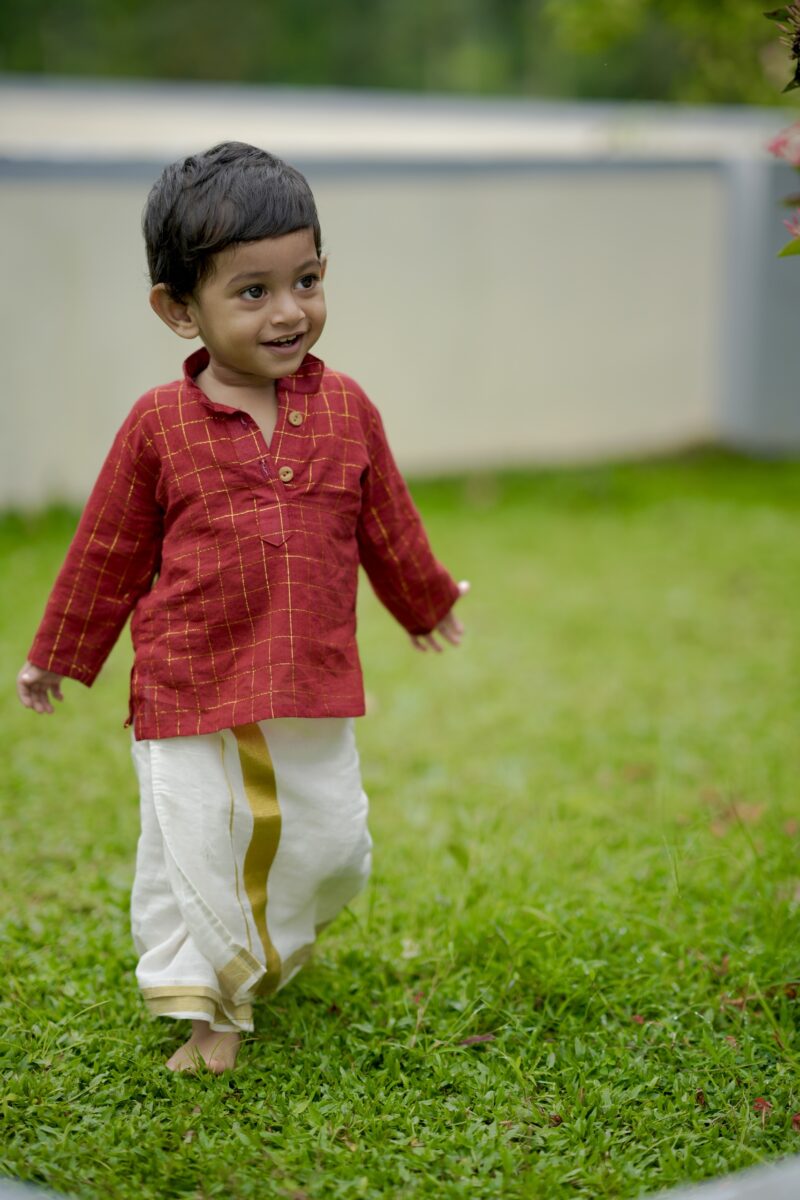 Baby Boy’s Cotton lurex check Kurta