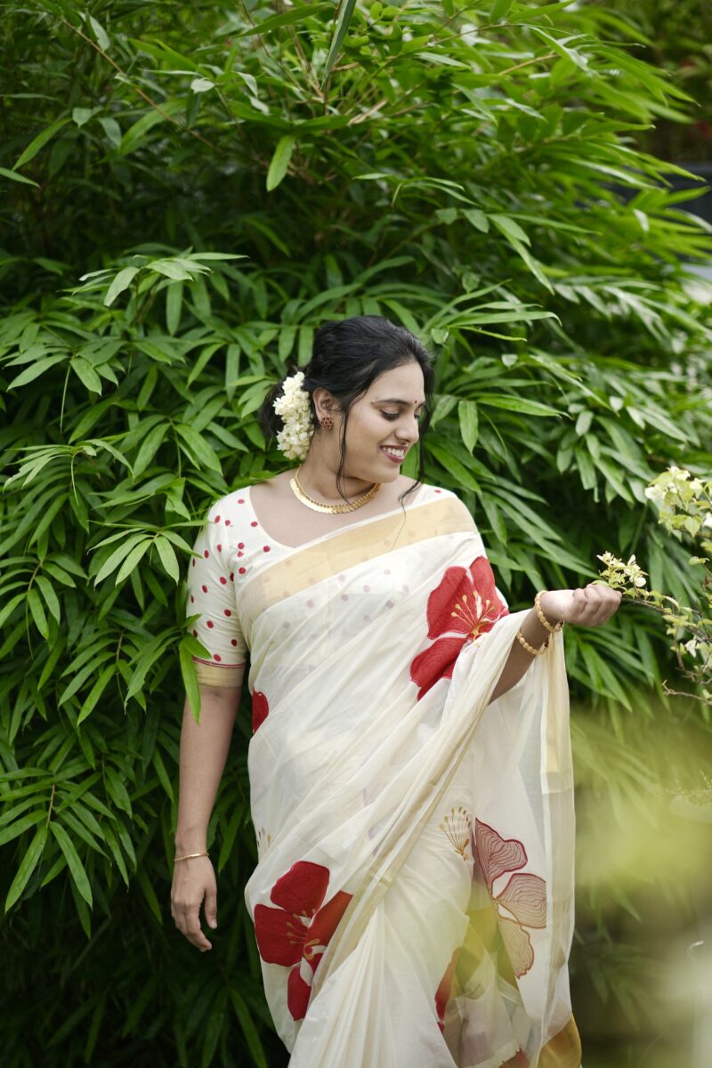 Kerala Kasavu Premium Cotton Embroidery Saree