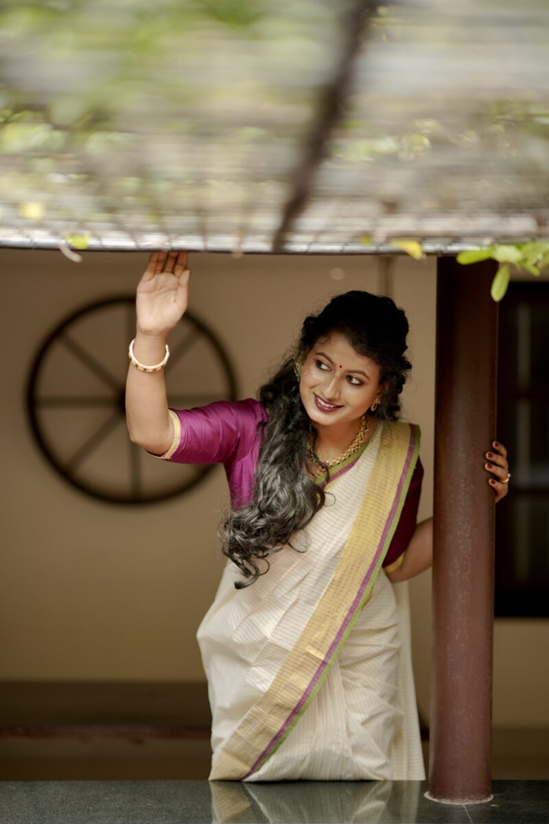 Kerala Kasavu Stripes Power Loom Saree