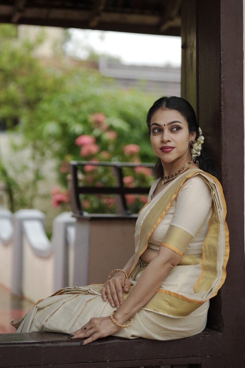 Kerala Kasavu Micro Check Power Loom Saree