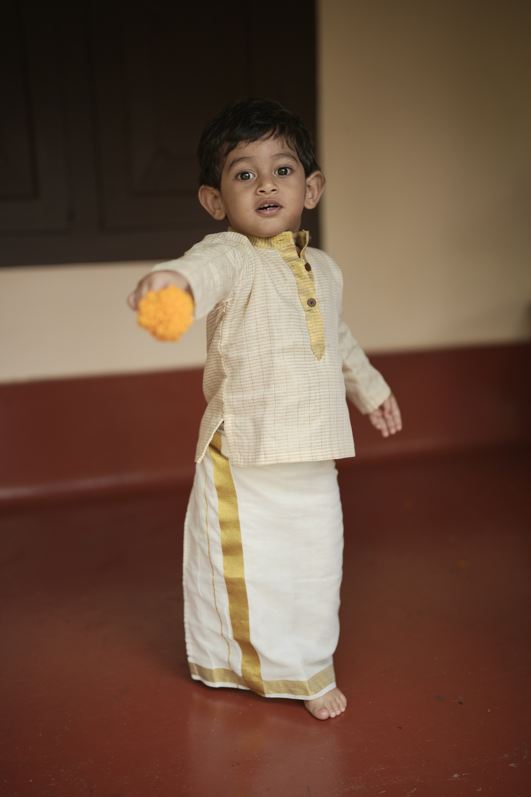 Baby Boy’s Powerloom Soft Cotton Kerala Kasavu Kurta