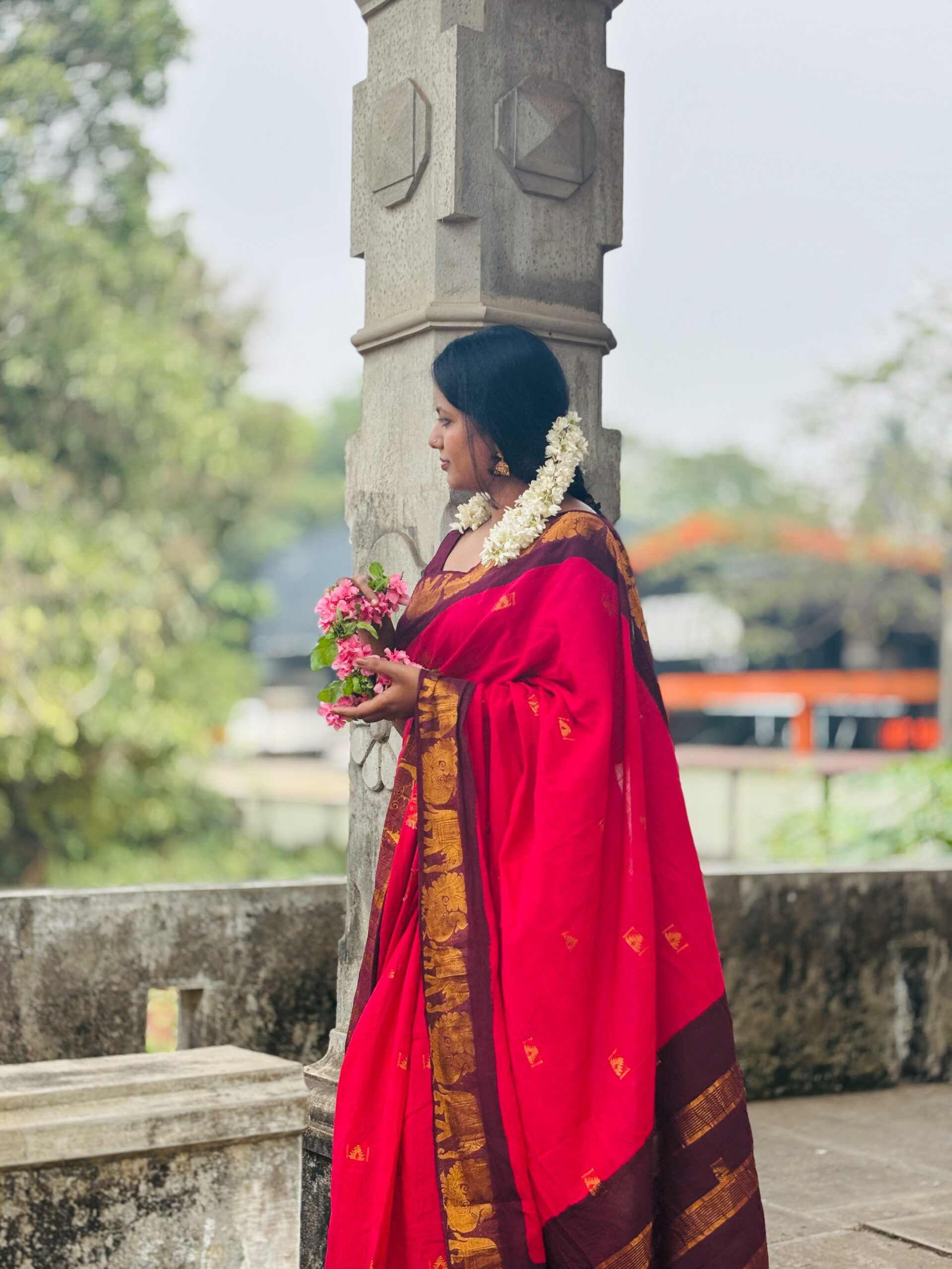 Deep Rani Pink & Brown Sungudi Saree