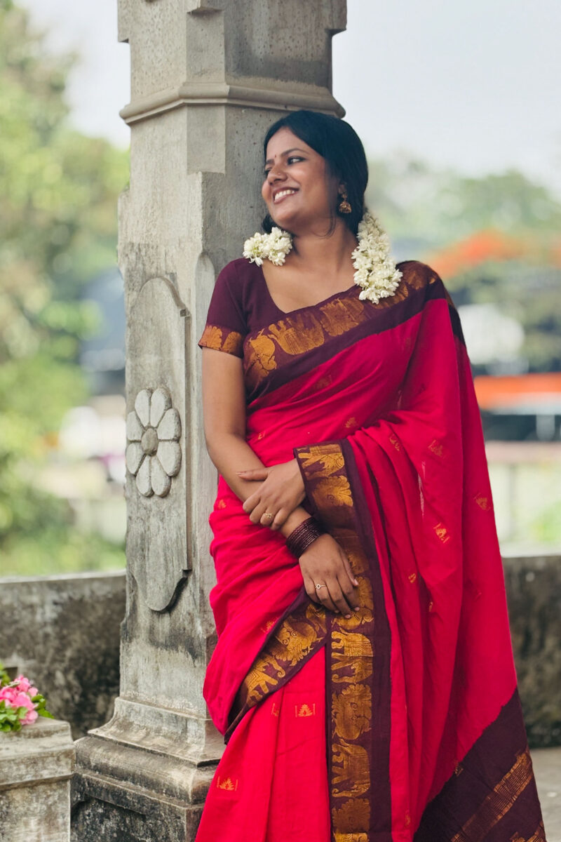 Deep Rani Pink & Brown Sungudi Saree