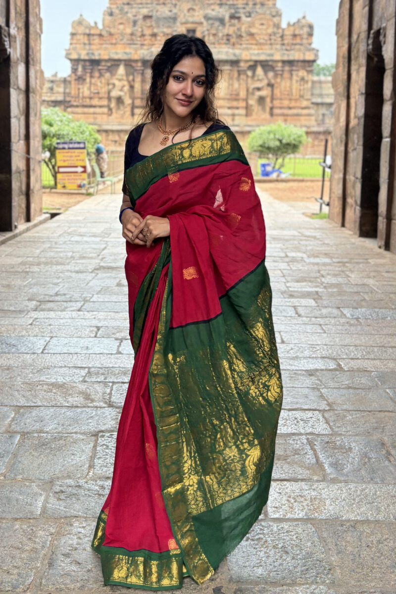 Deep Rani Pink & Green Sungudi Saree