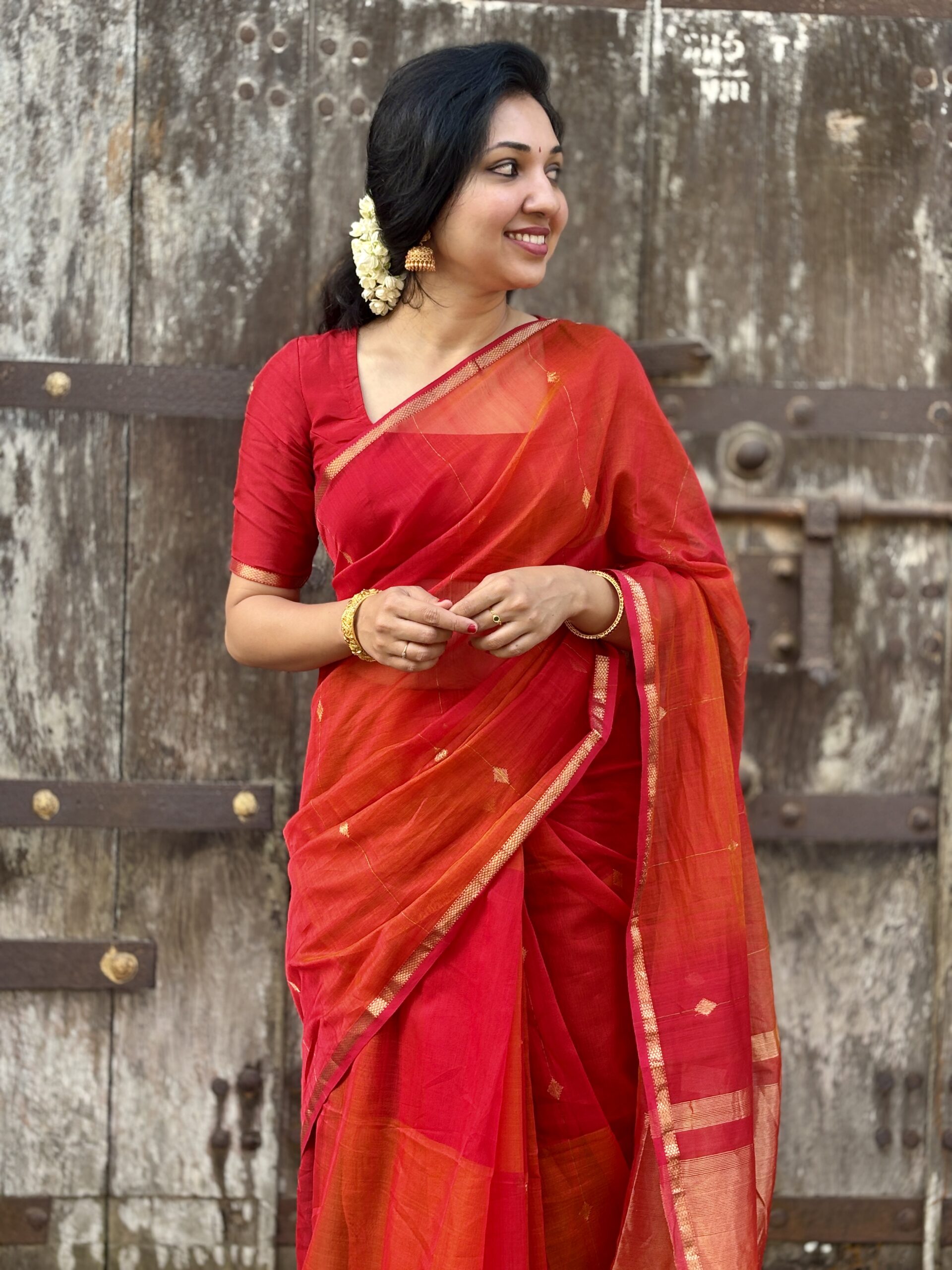 Maheshwari - Orange & Red
