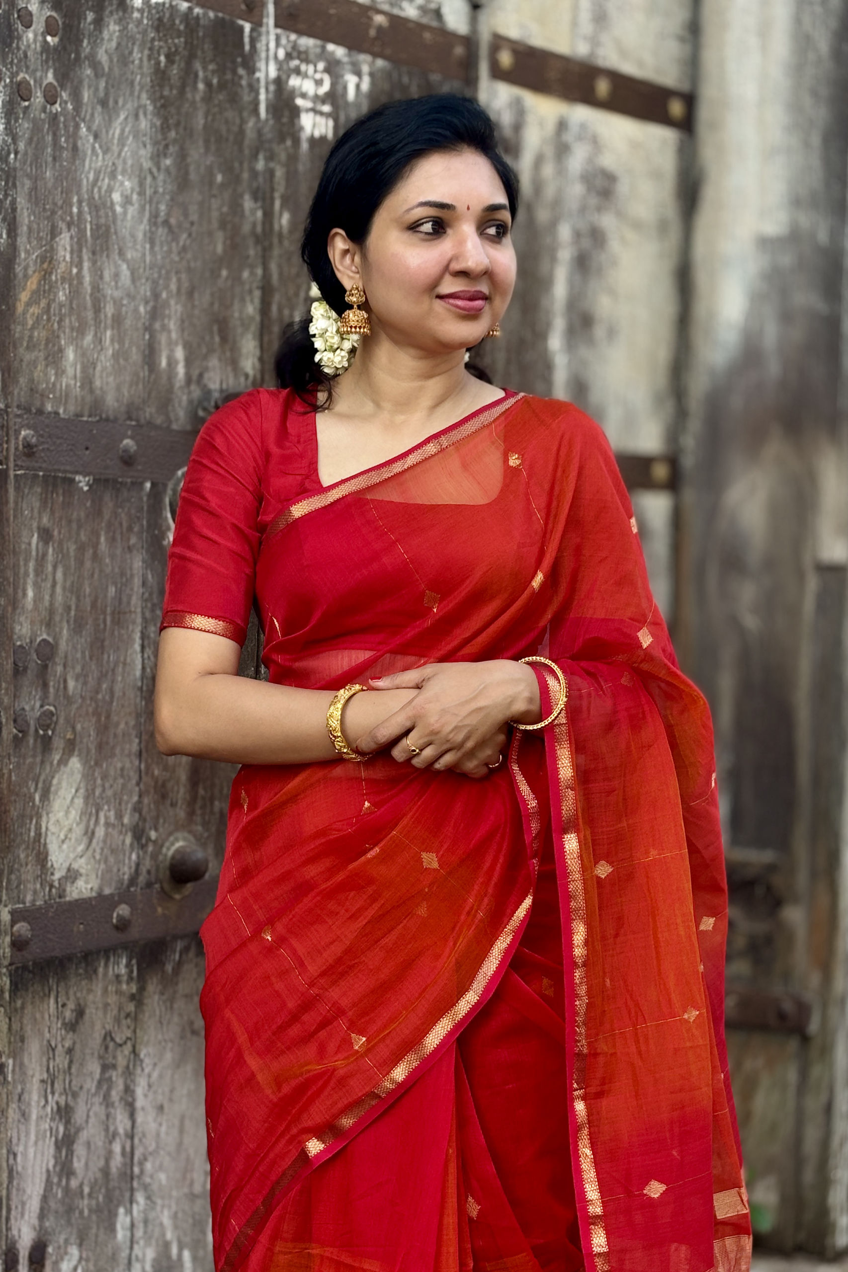 Maheshwari - Orange & Red