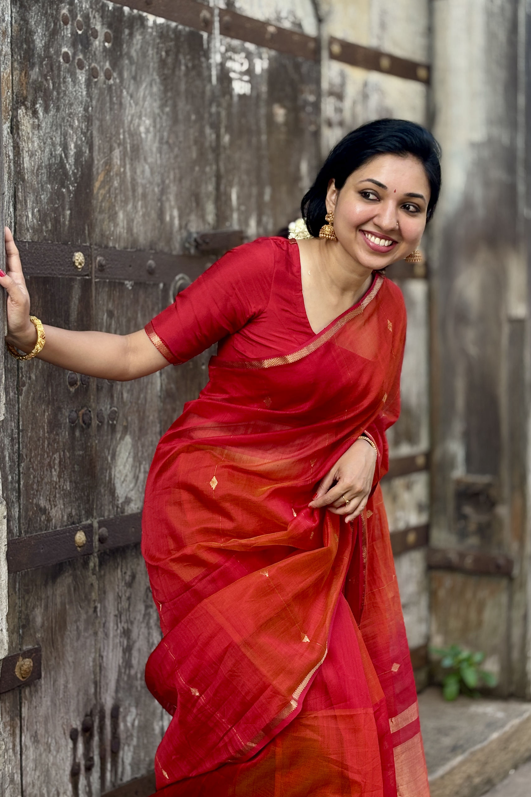 Maheshwari - Orange & Red