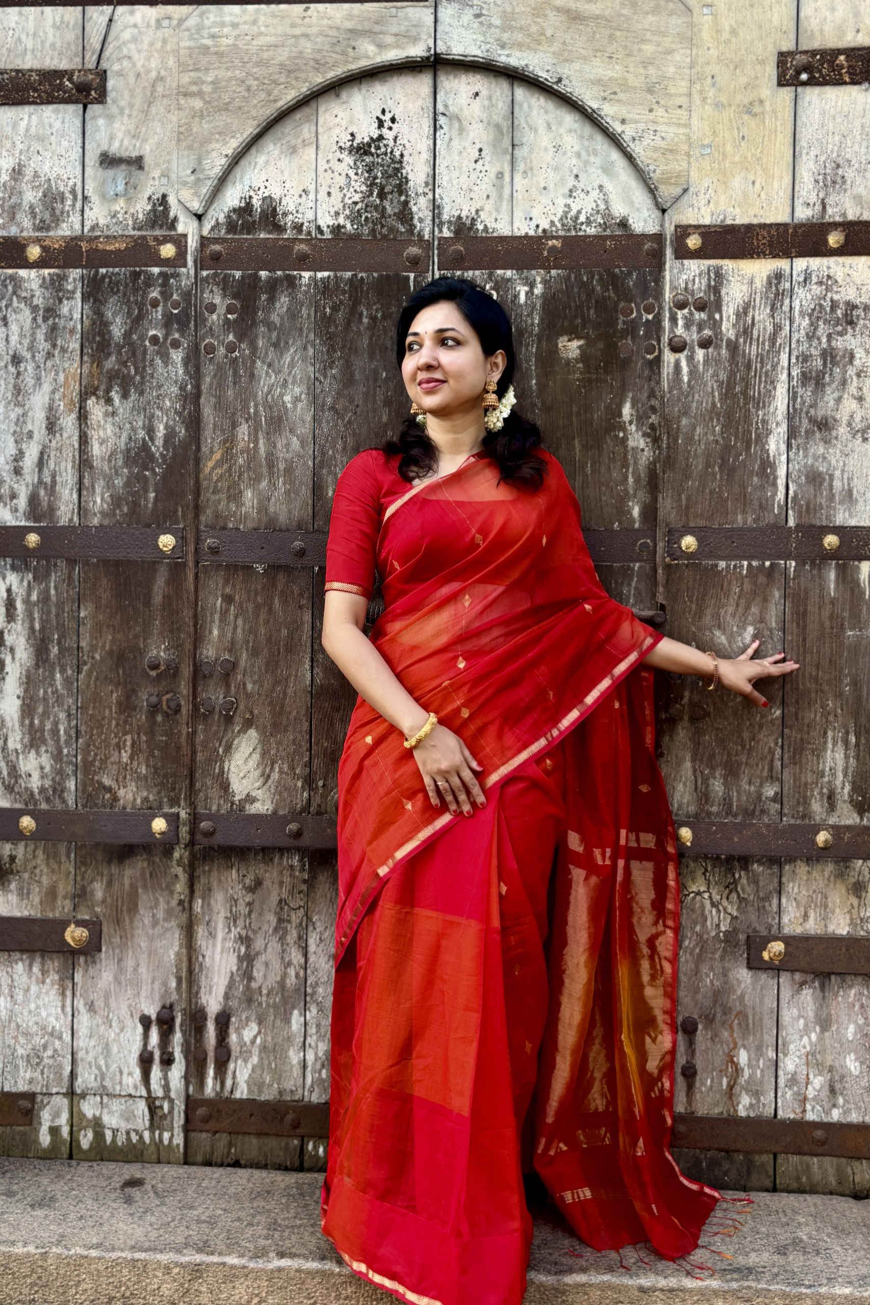 Maheshwari - Orange & Red