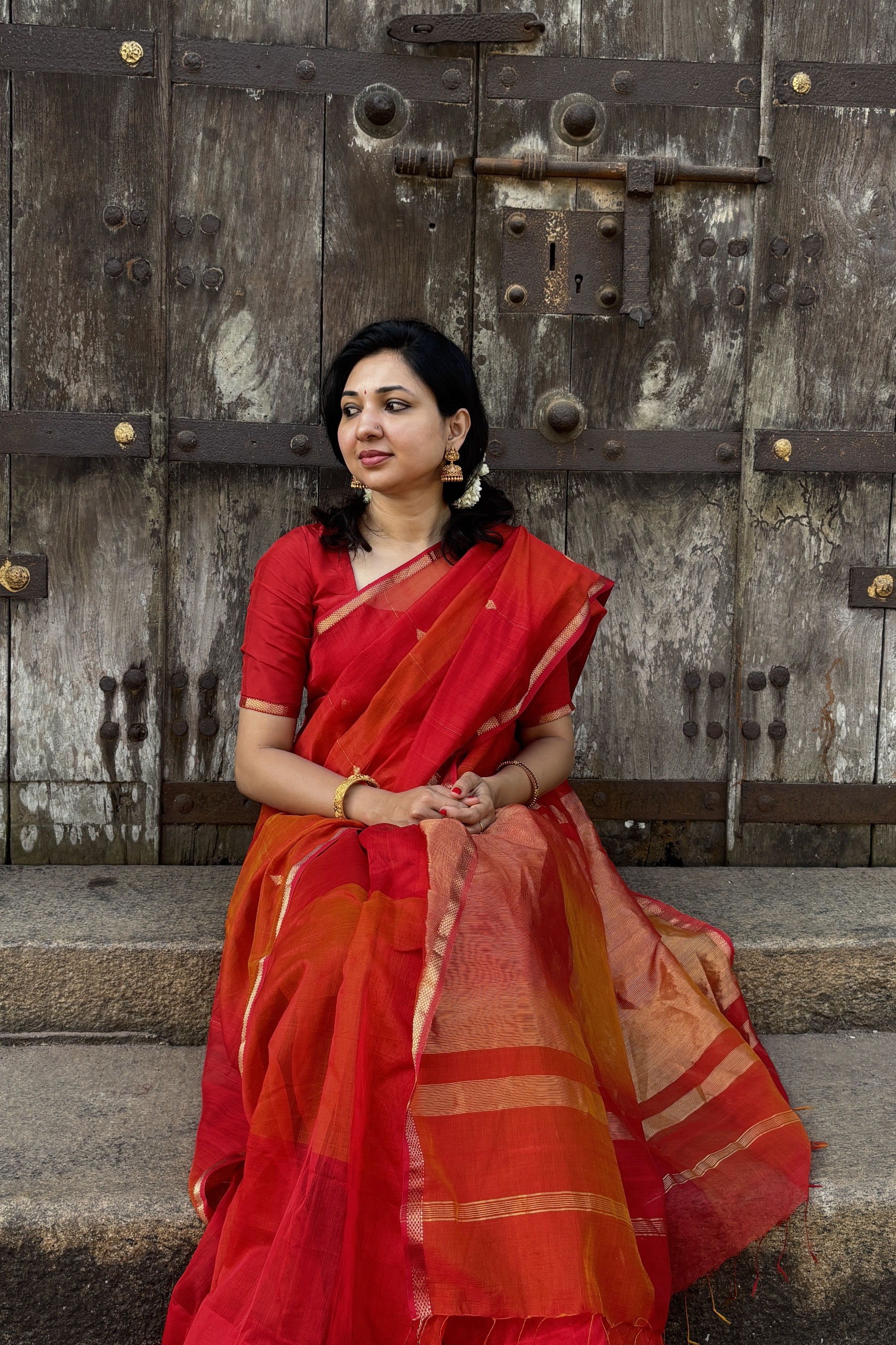 Maheshwari - Orange & Red