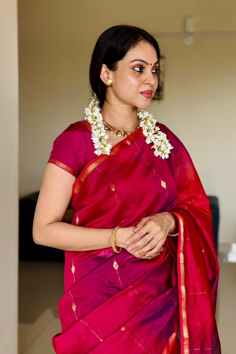 Purple & Rani Pink Maheshwari silk saree