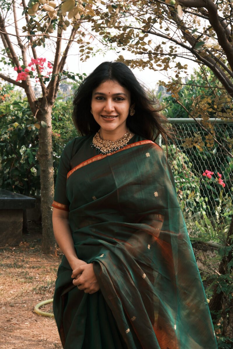 Green & Red Maheshwari silk saree