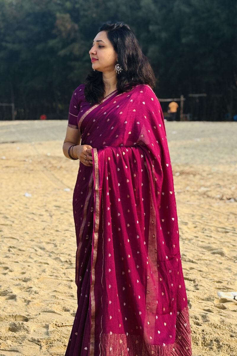 Viscose chinnon saree - Wine