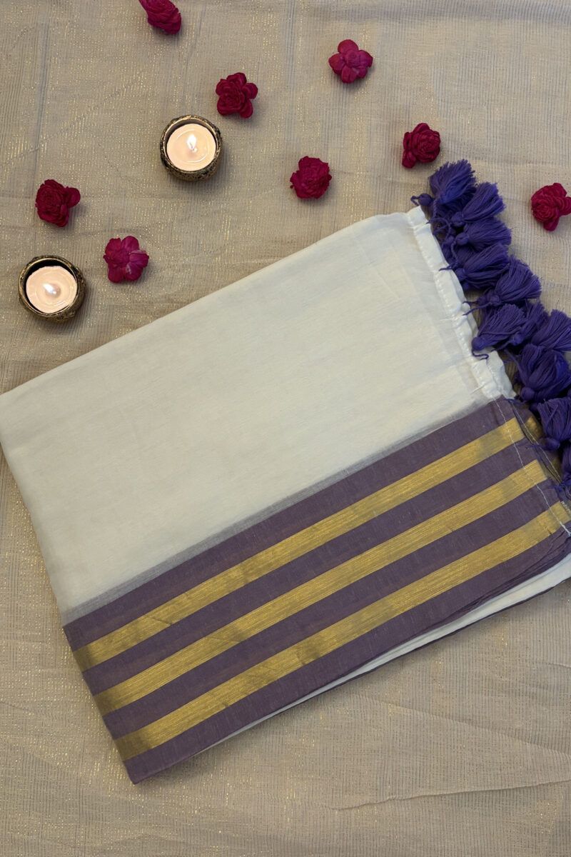 Mul cotton - Purple Gold Stripe border