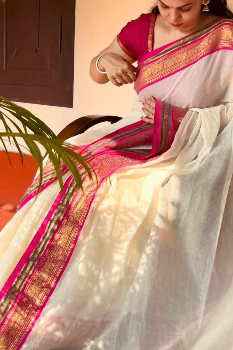 Mul cotton - Rani Pink & Green