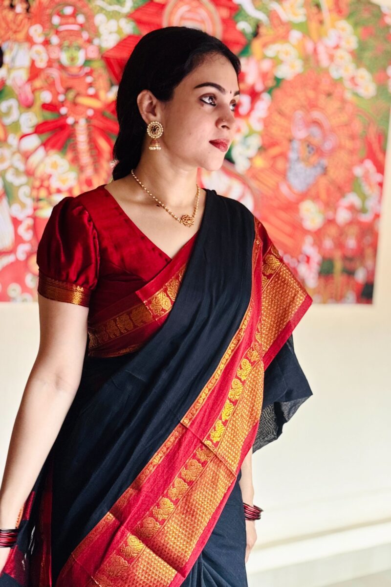 Narayanapet Cotton - Black & Deep Red
