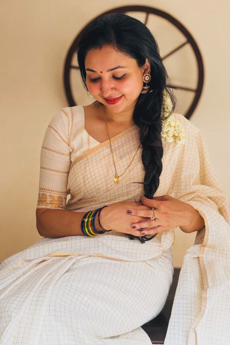 Sungudi cotton- Off White