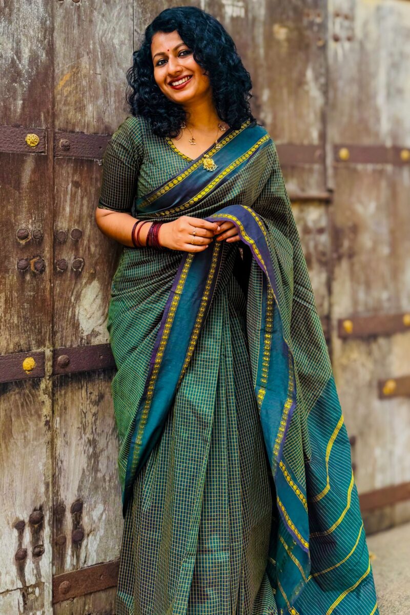 Kalyani Cotton Saree- Dark Green