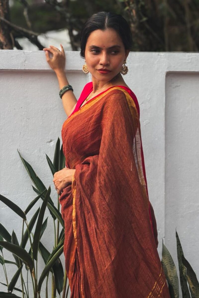 Linen - Brown Saree