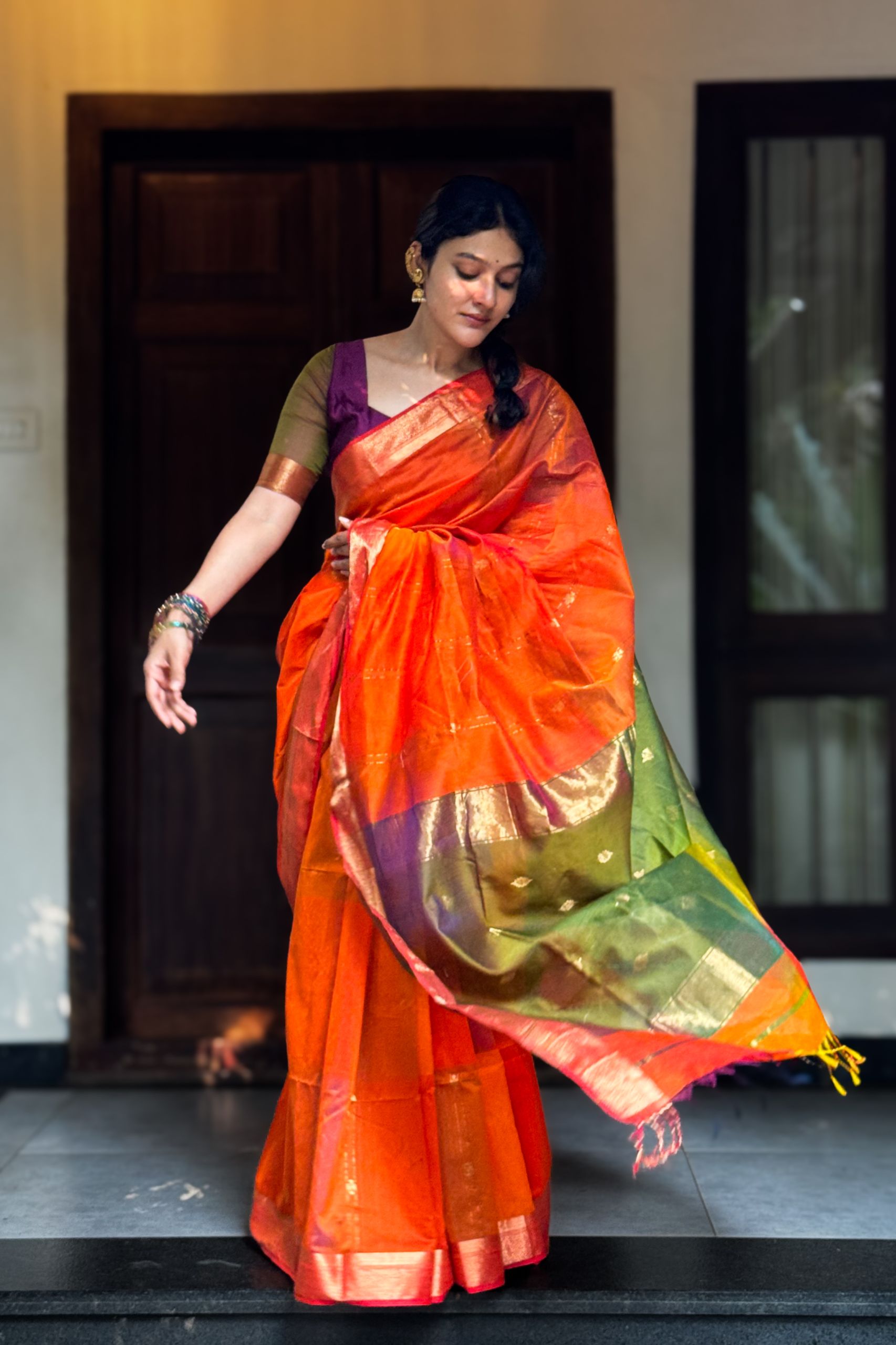 Maheshwari- Orange Dual Tone