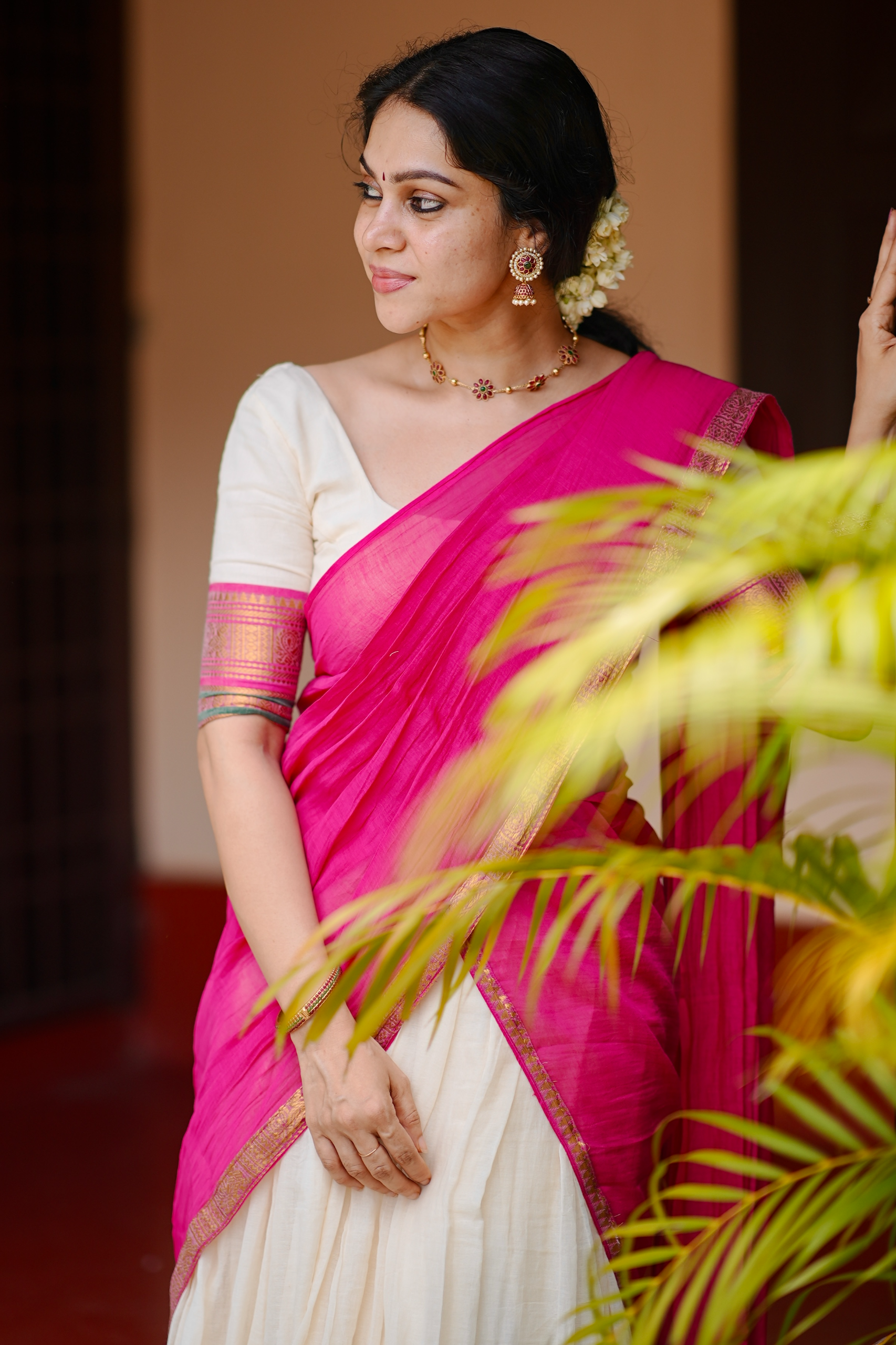 Rani Pink-Mul Cotton Dhavani