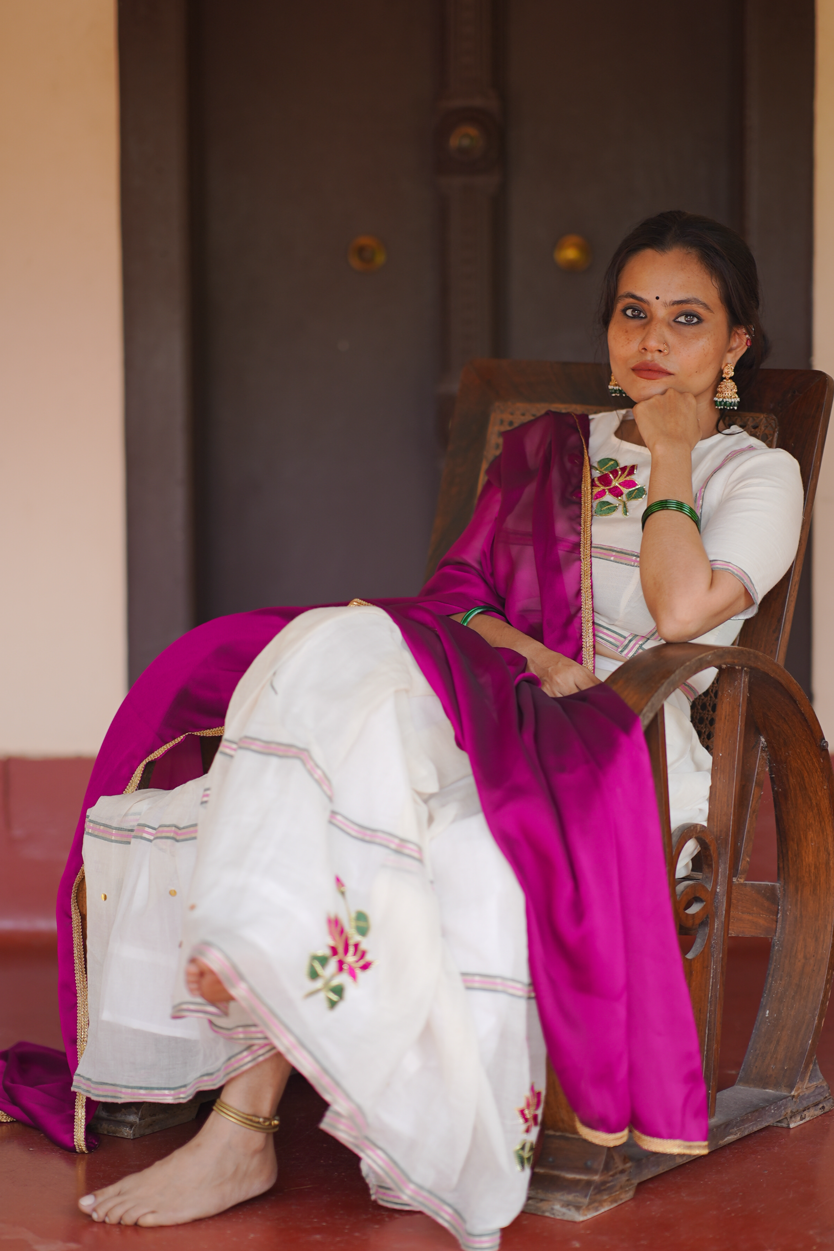 Lotus Embroidery Mul Cotton Dhavani