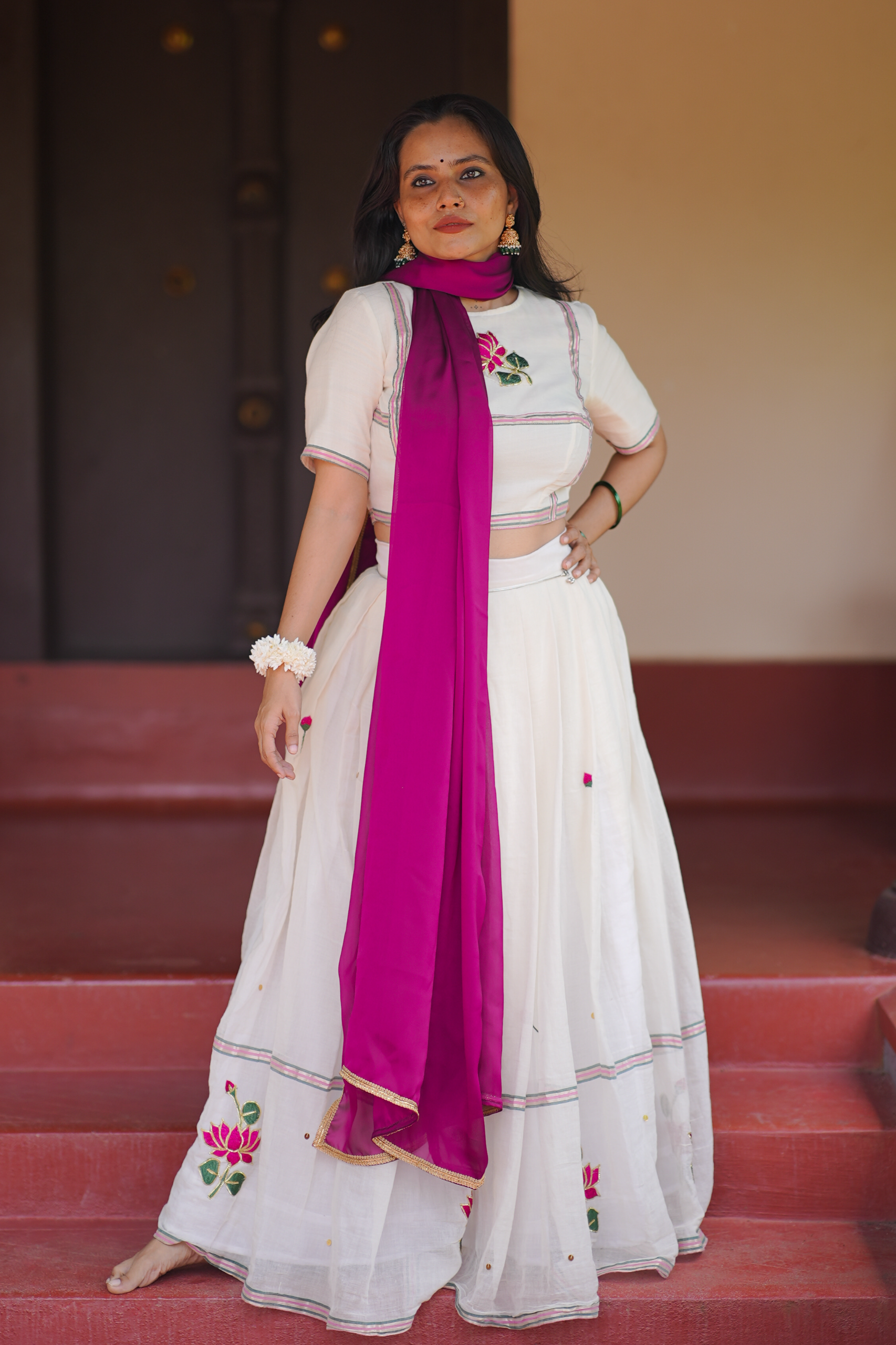 Lotus Embroidery Mul Cotton Dhavani