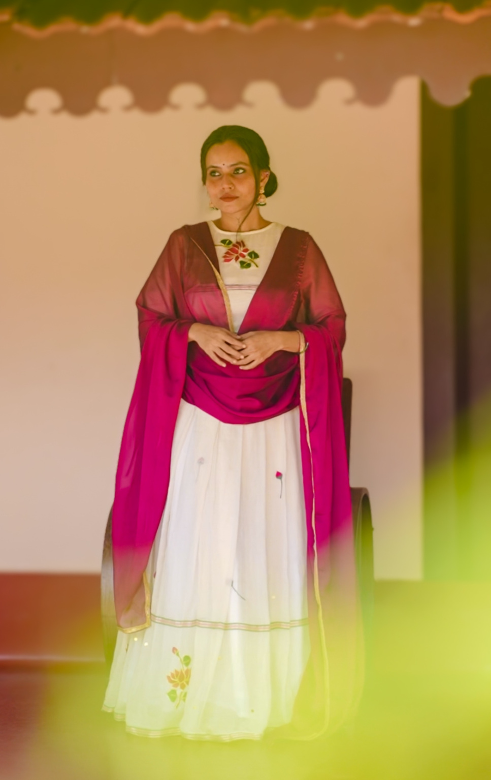 Lotus Embroidery Mul Cotton Dhavani